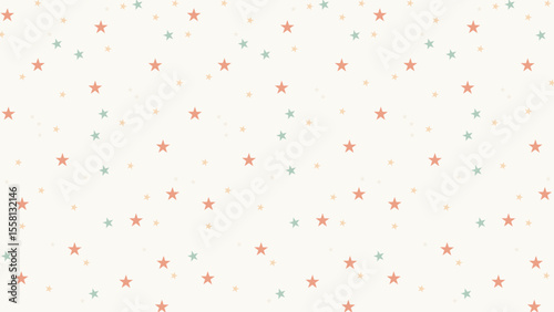 Seamless pastel star pattern on cream background. Cute vector for baby products, nursery wallpaper, kids fabric, wrapping paper, party decor, celestial designs, and soft neutral-themed projects.
