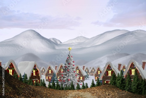 Digitally generated Cute village in the snow