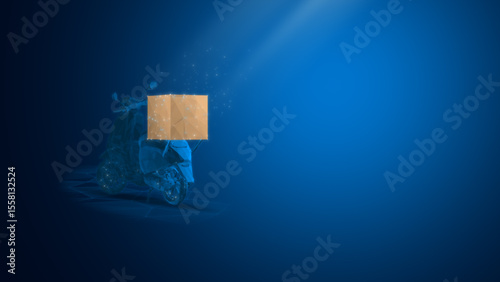 Delivery Concept with Digital Parcel on a Smart Scooter, High-Tech Logistics and E-Commerce in a Cyber World