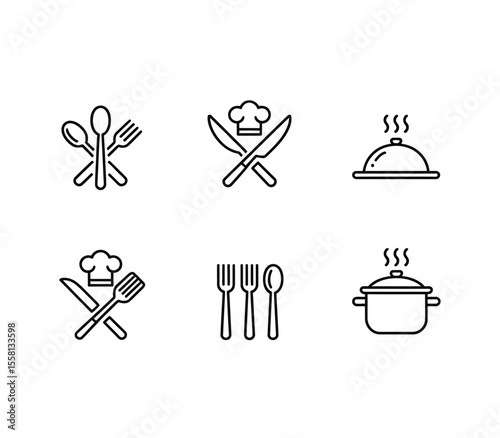 Food icons set. Collection vector black outline logo for mobile apps web or site design