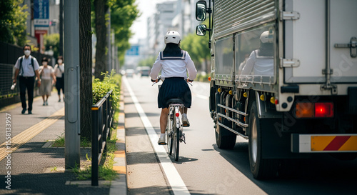 Wallpaper Mural 自転車 違反：車道を走る通学中の生徒 - 自転車・青切符 Torontodigital.ca