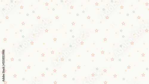 Pastel star outline seamless pattern on cream background. Cute celestial vector for kids fabric, nursery decor, wrapping paper, scrapbooking, digital print, and whimsical starry night themes.