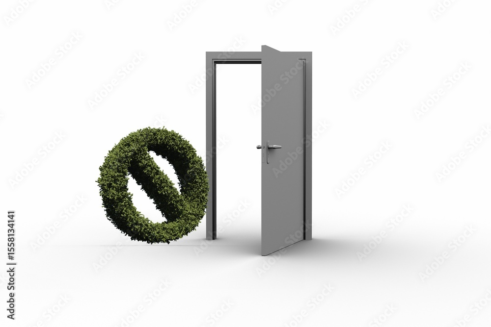 Naklejka premium No entry symbol of topiary by open door