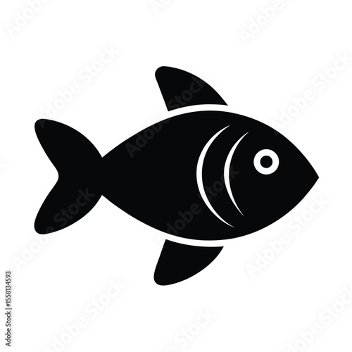 Black Cartoon Fish Icon Vector Illustration