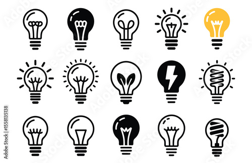 Lightbulb icon set. Light bulb, electricity, energy symbol or label. Vector illustration