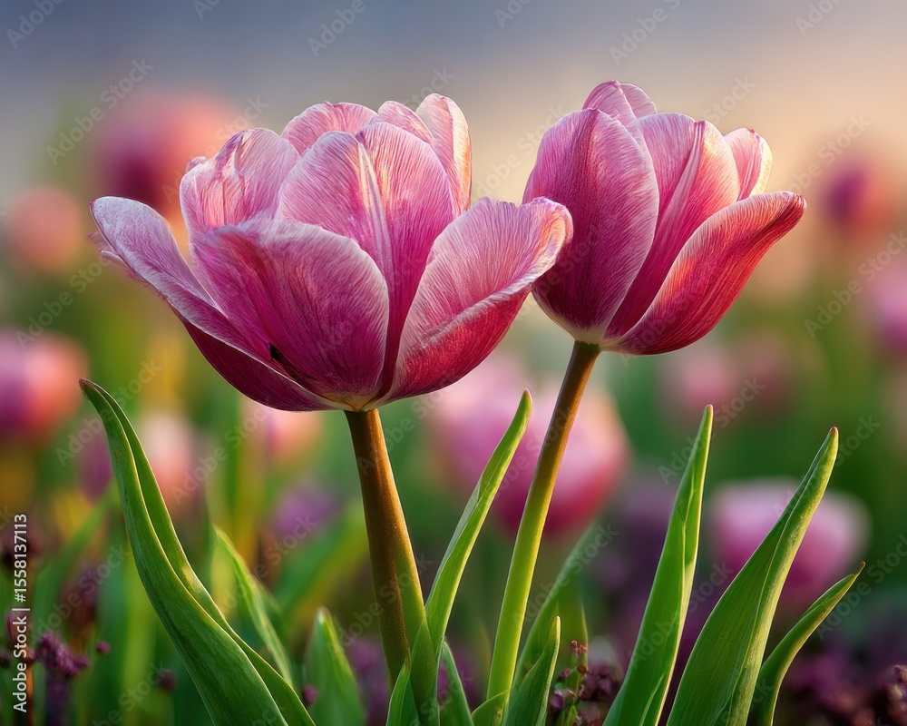 Fototapeta premium Two pink tulips in bloom