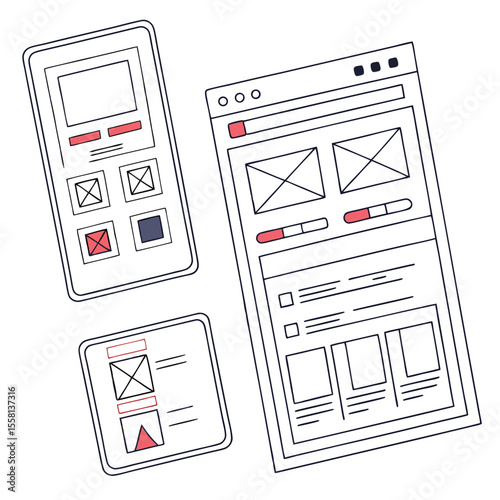 UI/UX wireframe vector set