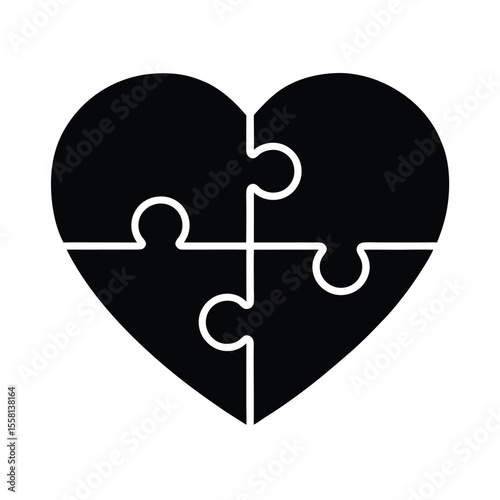 Black Heart Puzzle Icon Vector Illustration