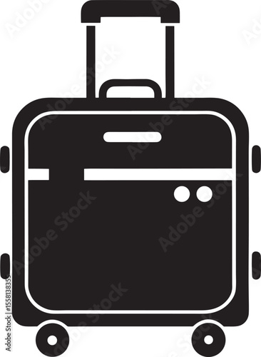 Black silhouette of a rolling suitcase with a telescopic handle isolated on white background