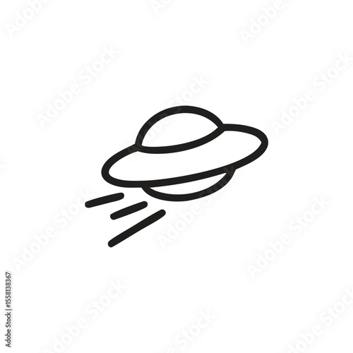 Interstellar travel icon a flying saucer swiftly moves through space. Suitable for science fiction book covers and space exploration designs.