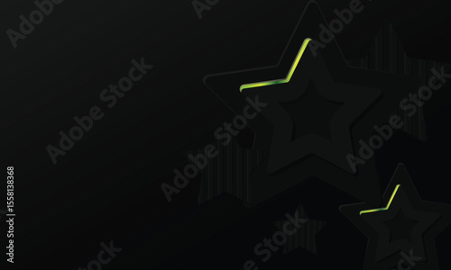Abstract black stars dimensional background with green neon light design