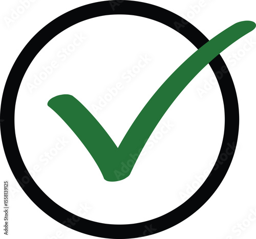 Approval check icon isolated, green check mark in black circle