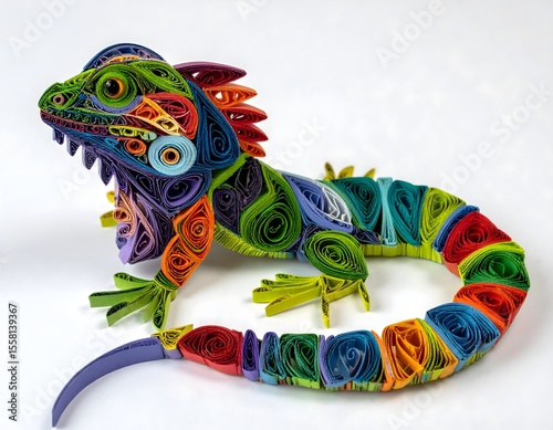 Colorful Iguana Paper Quilling on White