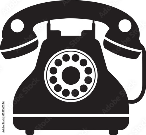 Vintage rotary dial telephone silhouette isolated on white background