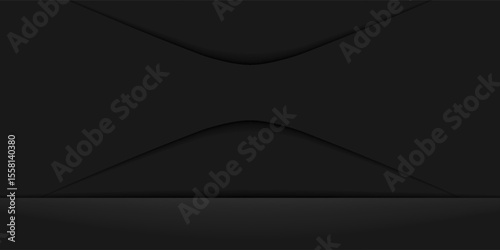 Dark room background with curved shadows and spotlight floor.