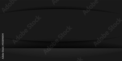 Dark room background with curved shadows and spotlight floor.
