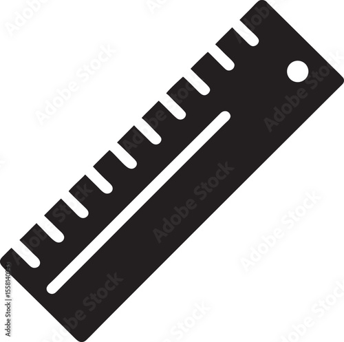 Black silhouette of a ruler with measurement markings isolated on white background