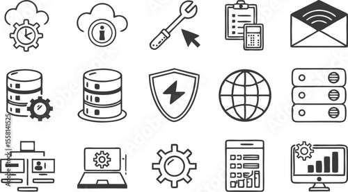 technology service data gear line art icon set