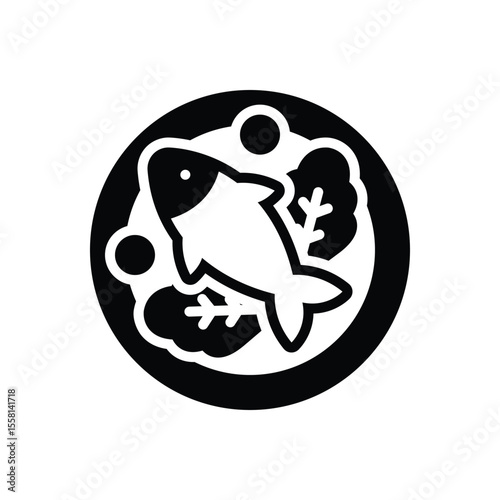Black solid icon for fish
