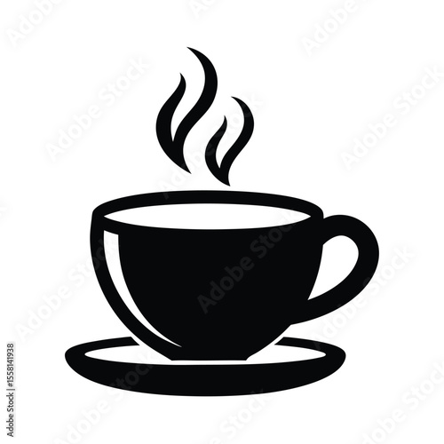 Black Steaming Coffee Cup Icon Vector Illustration