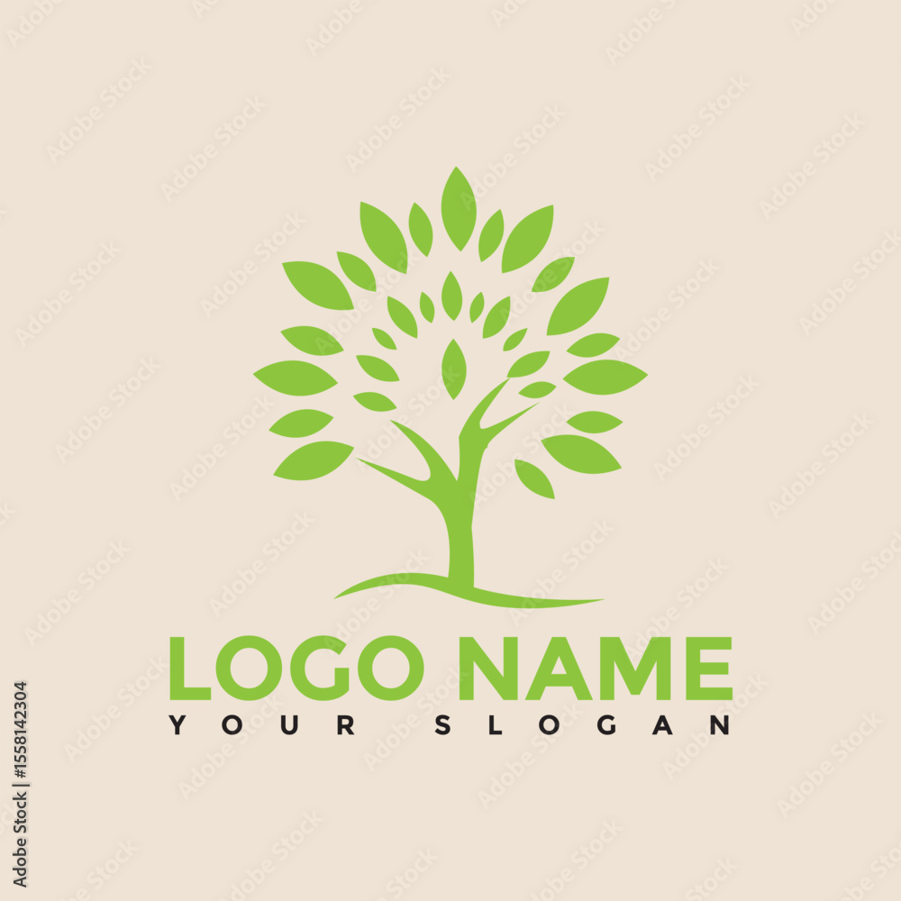 Obraz premium Tree icon concept,Minimalist green tree logo symbol