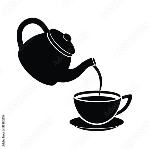 Black Teapot Pouring Tea Icon Vector Illustration