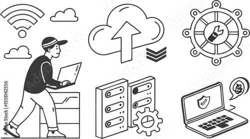 cloud computing network server gear vector art