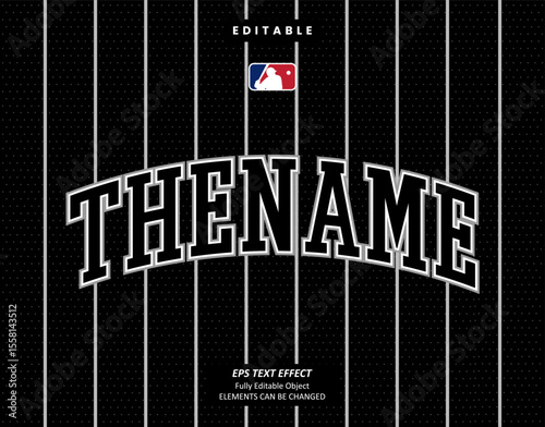 Editable Text Effect Vector of Black Jersey back college white stroke name team sport printable embroidery Design for club, garment, printing, merchandise, basketball, baseball, football