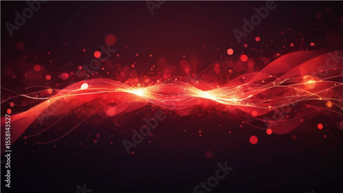 Abstract red background with glowing lights and fiery orange flame design