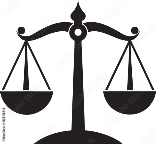 Black silhouette of justice scales balanced on a white background