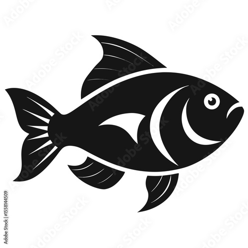 Aquatic animal silhouette vector illustration with fish, sea elements