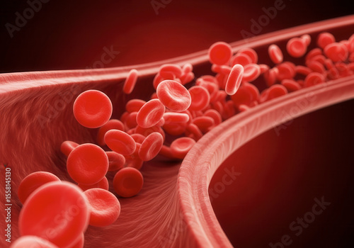 Human Circulatory System with Red Blood Cells in Motion
