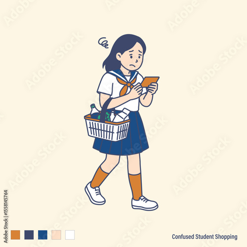 A Worried Student Shopping and looking at wallet