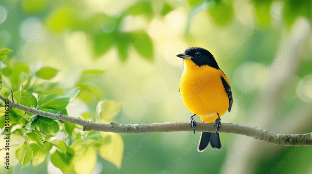 Fototapeta premium A yellow and black Parus Major bird