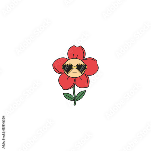 An icon of a red flower character wearing cool, dark sunglasses, suggesting a stylish, mysterious, and effortlessly cool demeanor.