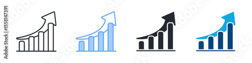 Growth Icon Set Multiple Style. Designed In Outline, Blue, Glyph, Dual Tone