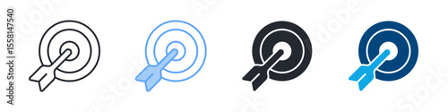 Goals Icon Set Multiple Style. Designed In Outline, Blue, Glyph, Dual Tone