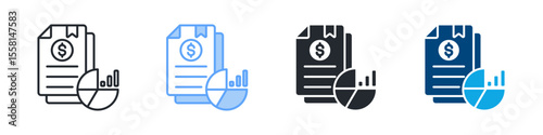 Budget Icon Set Multiple Style. Designed In Outline, Blue, Glyph, Dual Tone