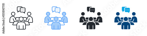 Meeting Icon Set Multiple Style. Designed In Outline, Blue, Glyph, Dual Tone