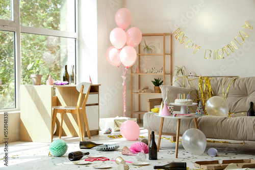 Interior of messy living ro...