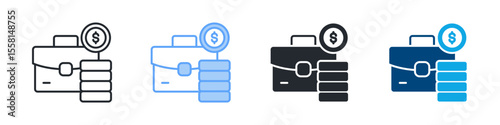 Asset Icon Set Multiple Style. Designed In Outline, Blue, Glyph, Dual Tone