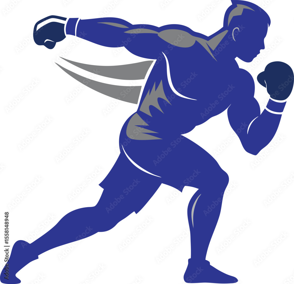 Fototapeta premium Dynamic boxer silhouette in motion with isolated on white background silhouette