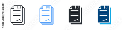 Contract Icon Set Multiple Style. Designed In Outline, Blue, Glyph, Dual Tone