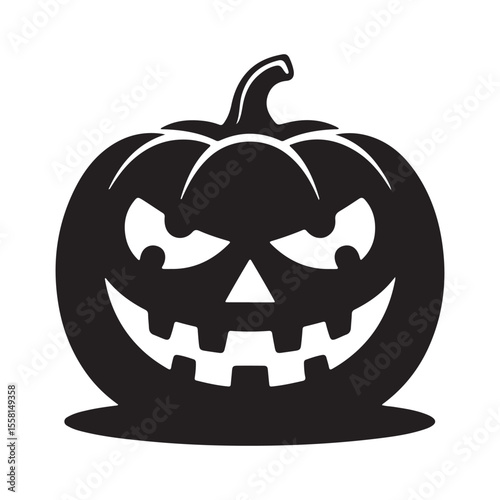 A spooky black jackolantern face isolated on white background