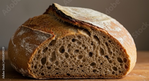Freshly Baked Artisan Bread With Crispy Crust and Soft Interior Captured on a Wooden Surface