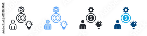 Business Model Icon Set Multiple Style. Designed In Outline, Blue, Glyph, Dual Tone