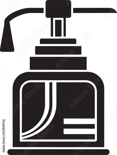 Black silhouette of a pump dispenser bottle isolated on white background