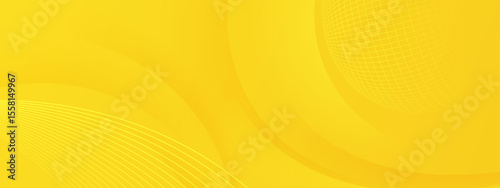 Yellow abstract background with curved lines and gridded sphere; ideal for graphic design projects, technology concepts, or modern presentations.