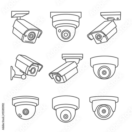 Security camera vector, silhouette, icon set. CCTV vector icon set. Video Surveillance camera, video. CCTV symbol, vector icon set. Vector illustration.