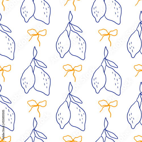 Hand drawn doodle summer lemon pattern